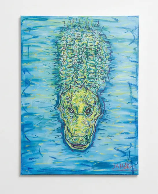 artwork of an alligator in a swampy setting