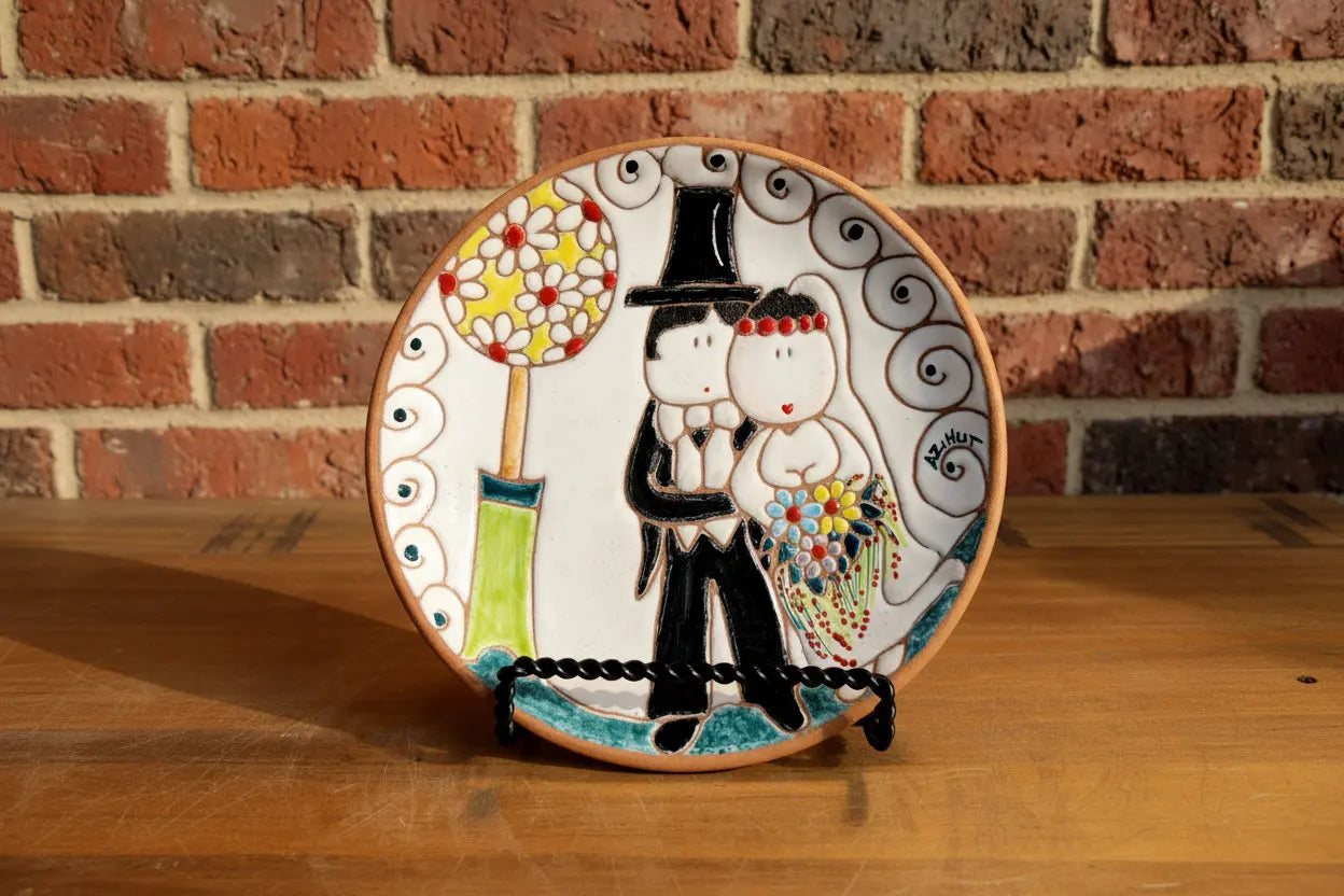 Decorative plate with newlywed couple artistic design