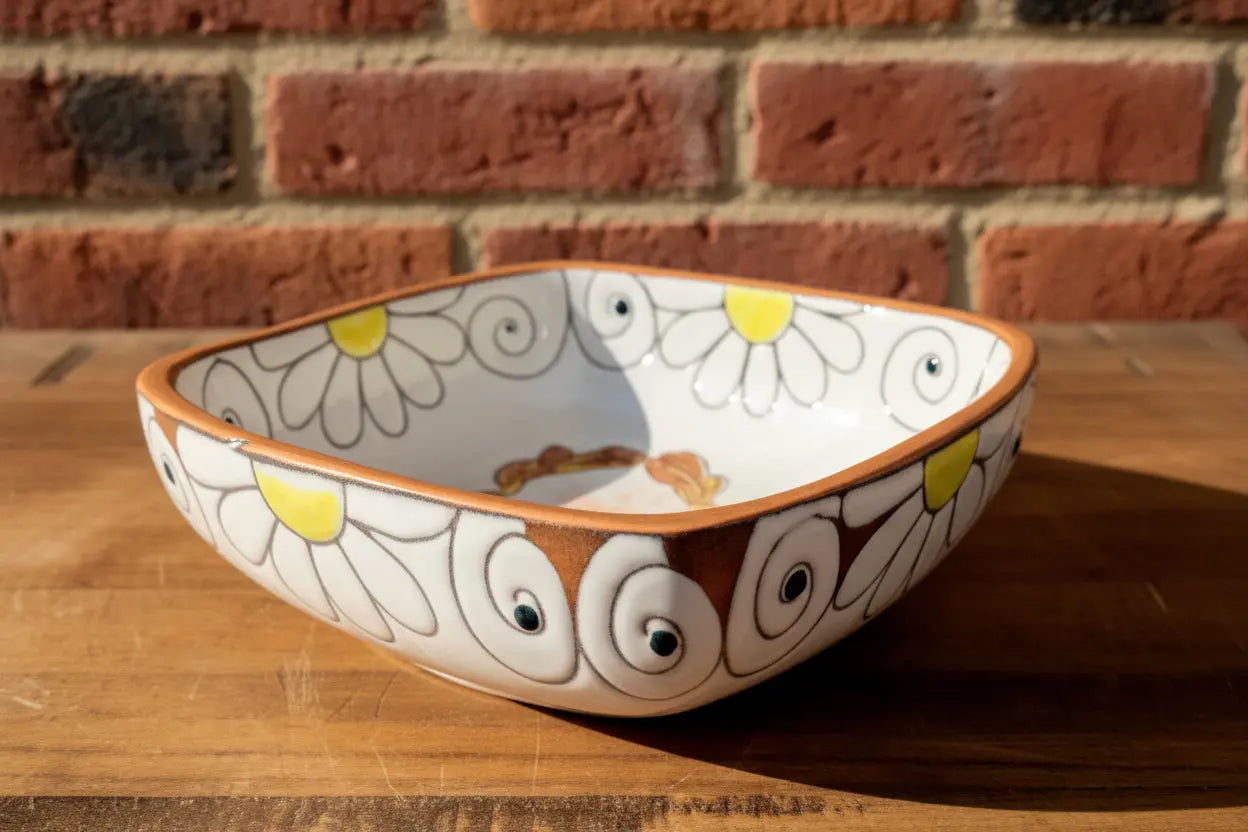 Azimut- Square Bowls - Girl with Flower L5 3/4" | 14 oz Pink Raven Art Gallery