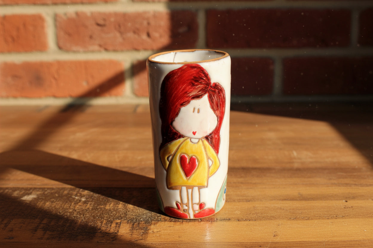Decorative ceramic vase / toothbrush holder with a cartoon character
