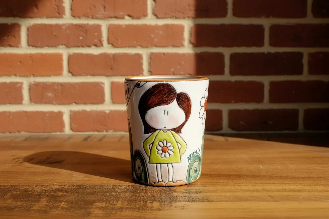 Decorative ceramic vase / toothbrush holder with a cartoon character