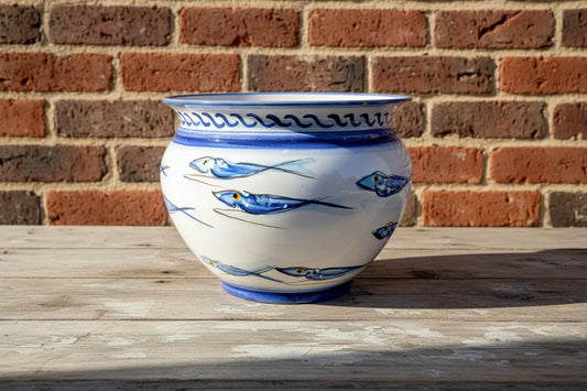 Ceramic vase / planter with fish designs 
