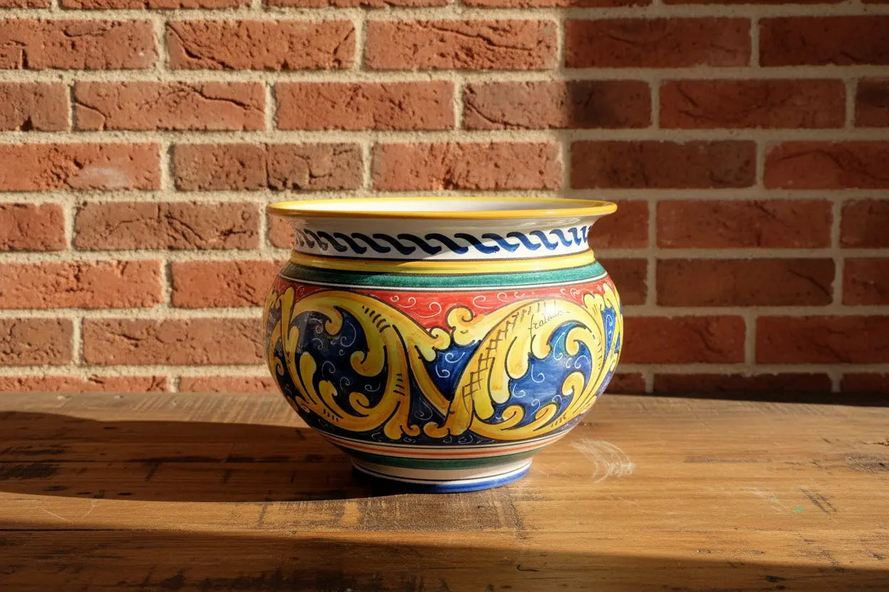 Colorful ceramic vase / planter with decorative patterns 