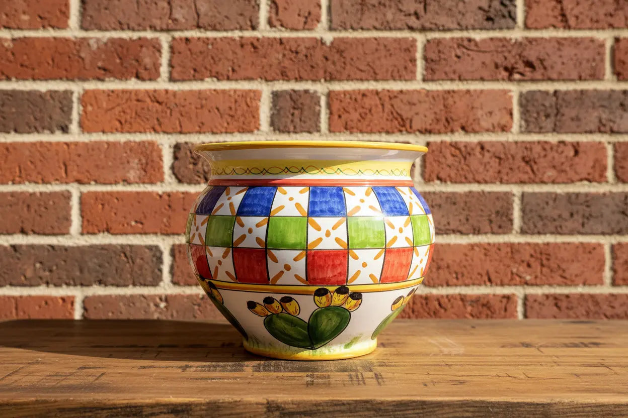 Colorful ceramic vase / planter with geometric pattern 