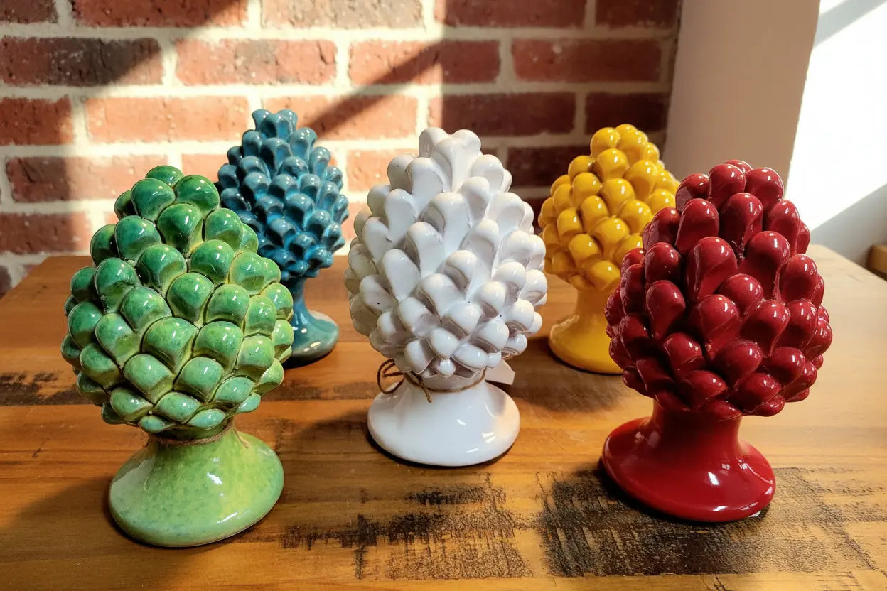 Five ceramic SIcilian pinecones  in different colors 