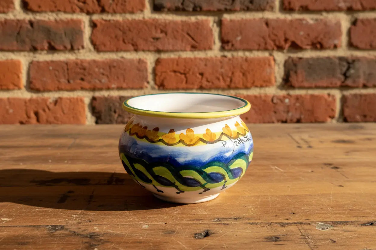 Decorative ceramic pot / planter / vase with yellow floral design 