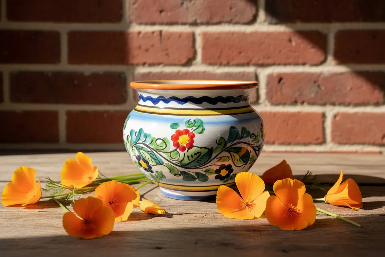 Ceramic vase / planter with floral pattern 