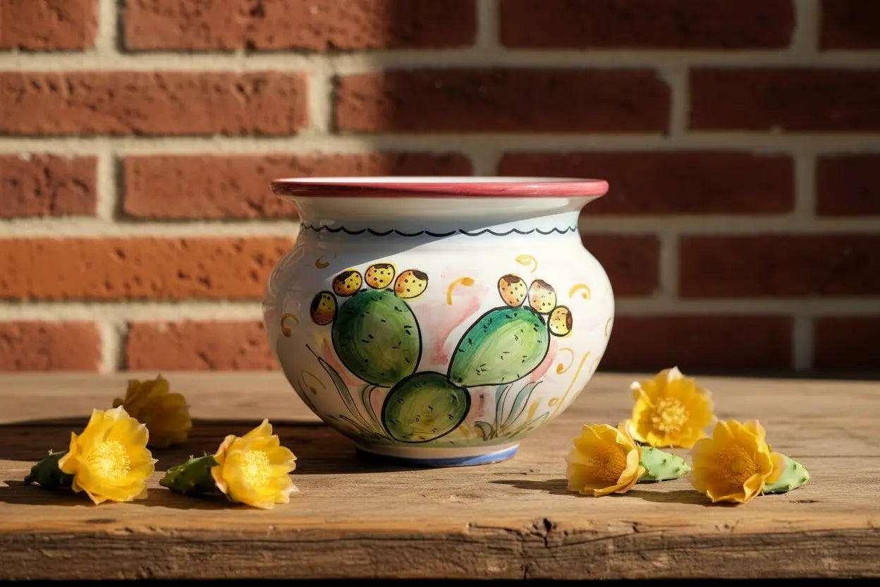 Ceramic vase / planter with fruit pattern 