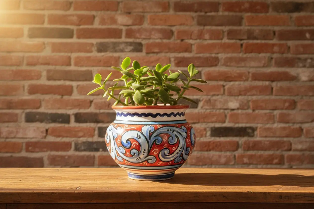 Ceramic vase / planter with floral pattern 