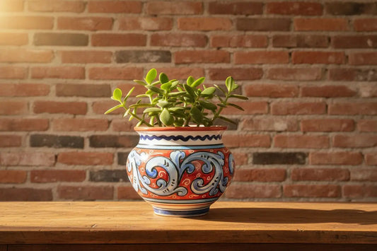Ceramic vase / planter with floral pattern 