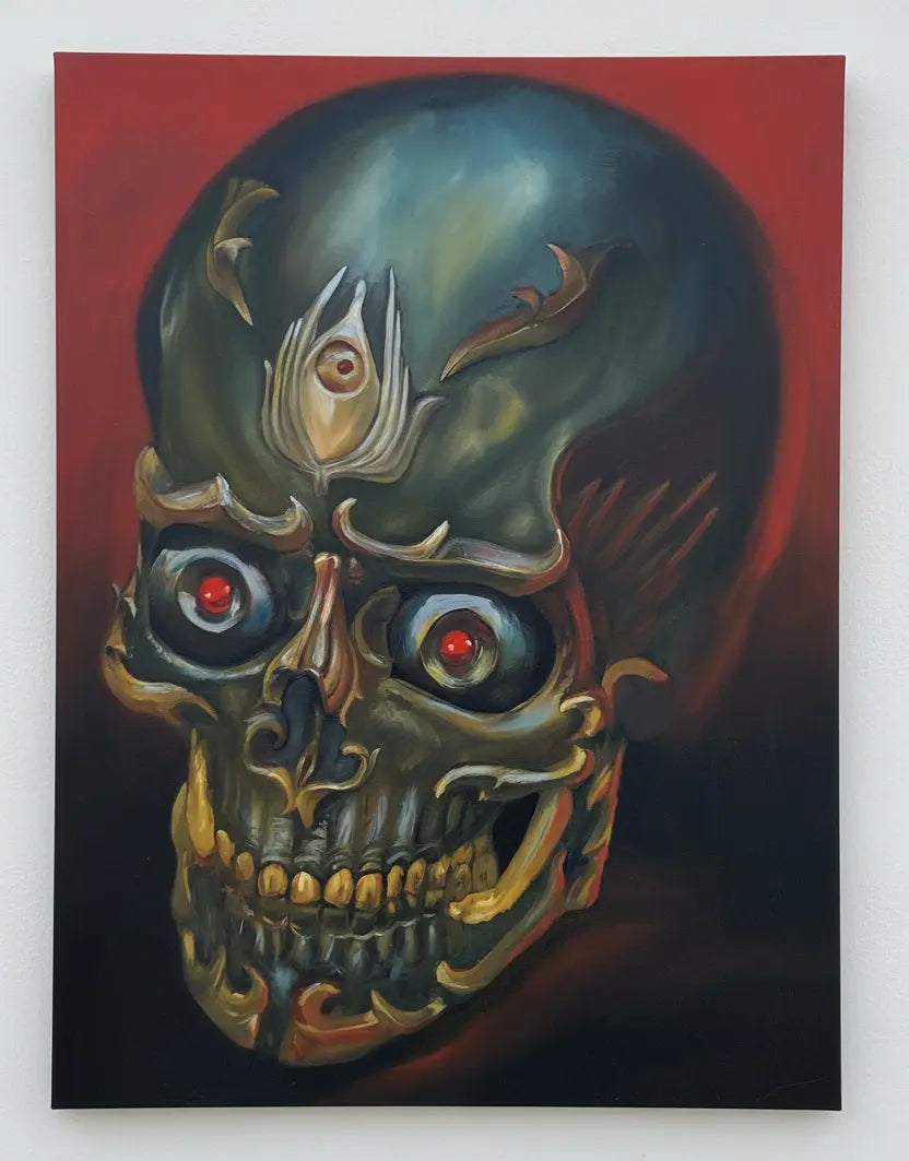 Dan the Man Original - Bio Skull - Oil on Canvas - 36"x48" Pink Raven Art Gallery
