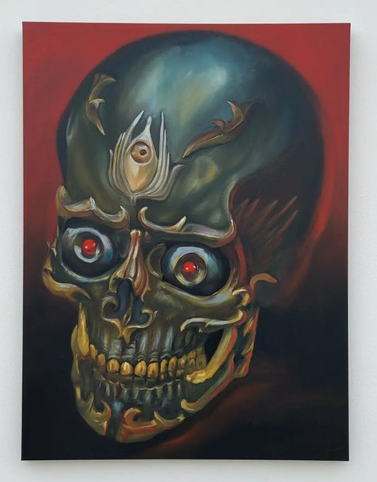 Dan the Man Original - Bio Skull - Oil on Canvas - 36"x48" Pink Raven Art Gallery
