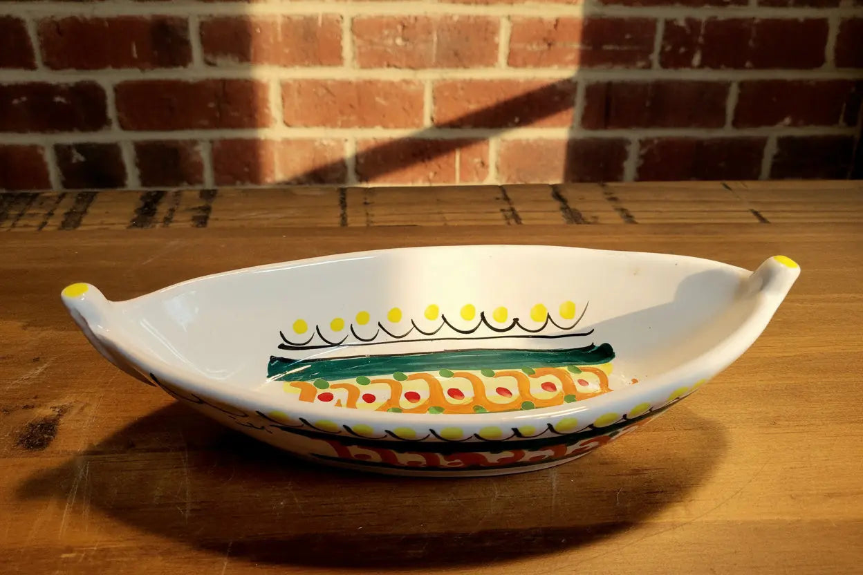 Decorative ceramic boat / bowl with colorful patterns 