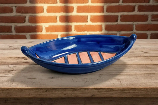 Blue and peach ceramic boat 