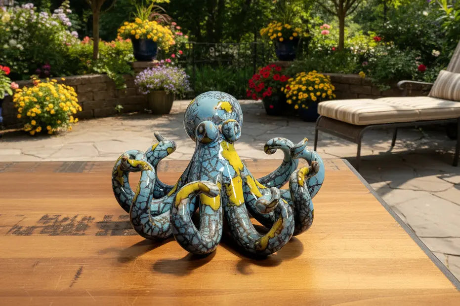 Decorative blue and yellow ceramic  octopus figurine