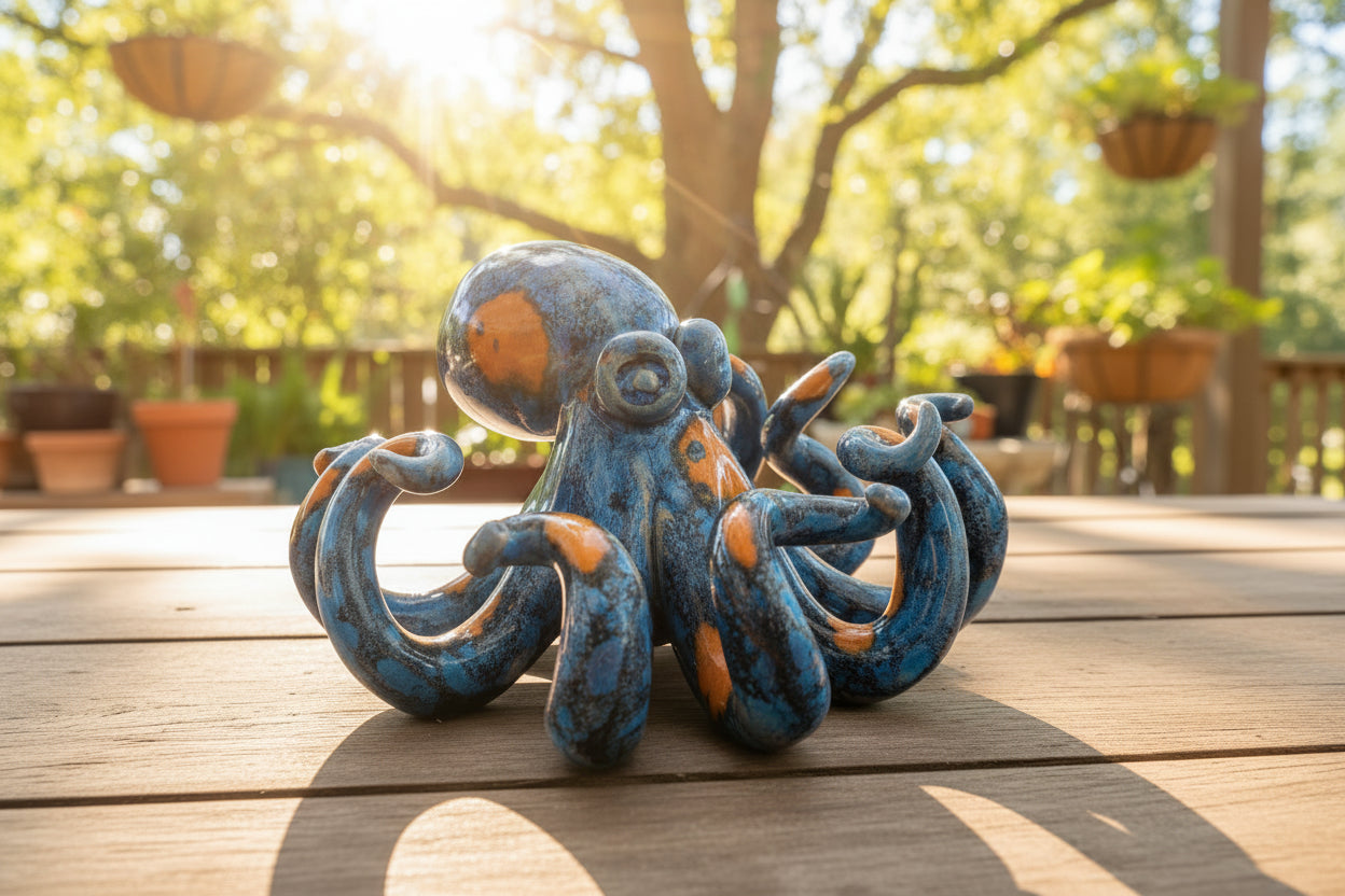 Blue and orange ceramic octopus figurine 