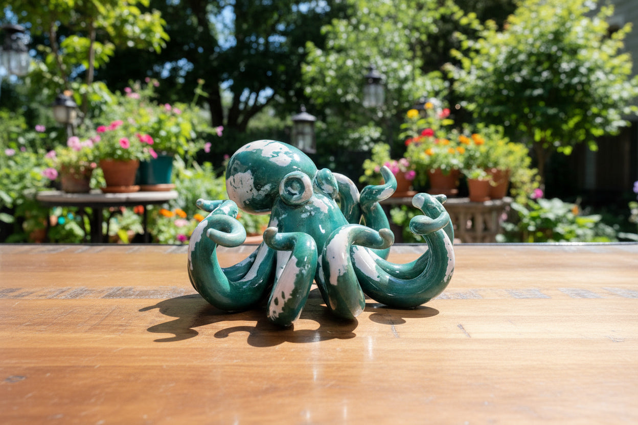 Green and white ceramic octopus figurine 