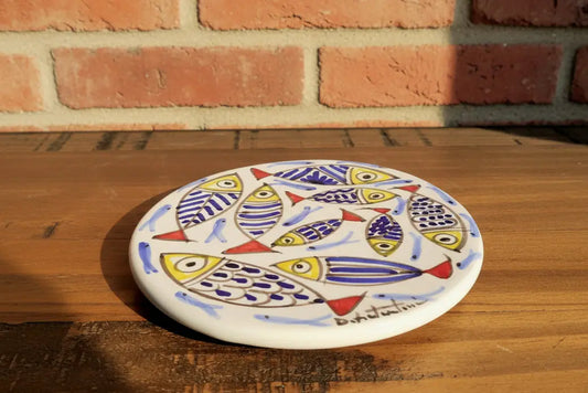 Ceramic plate / trivet with fish design 