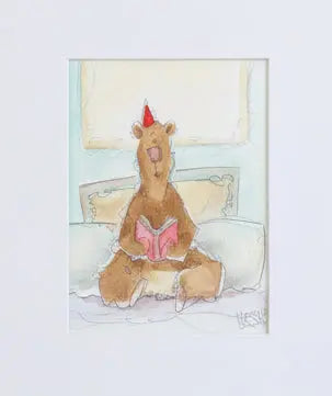 Artwork of a bear with a red bow tie on a plain background