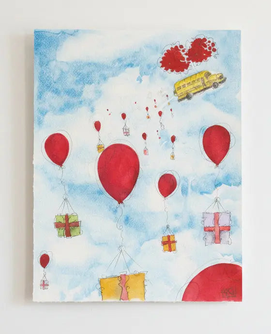Derek Larson Original - The Party Bus Arrives (Unframed) Pink Raven Art Gallery