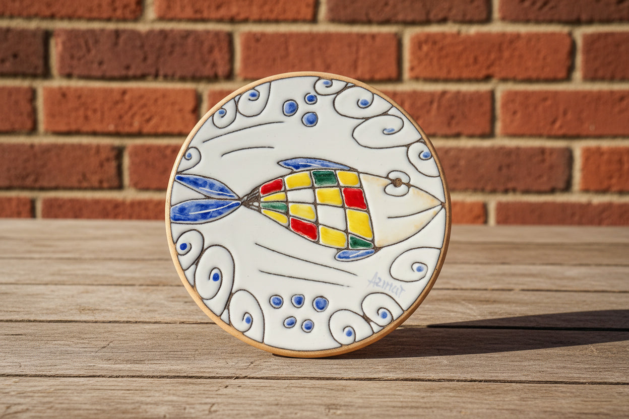 Ceramic coaster with fish design 