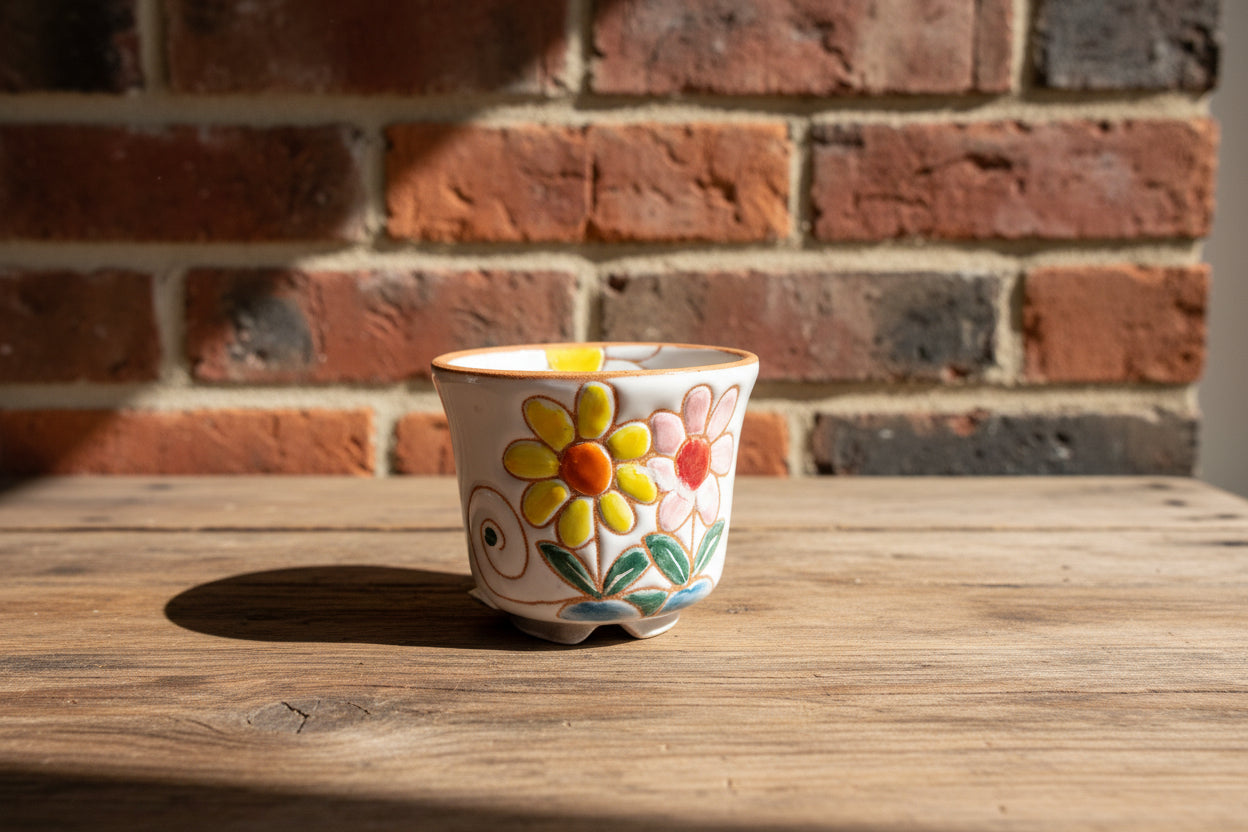 Ceramic espresso/coffee cup with floral design