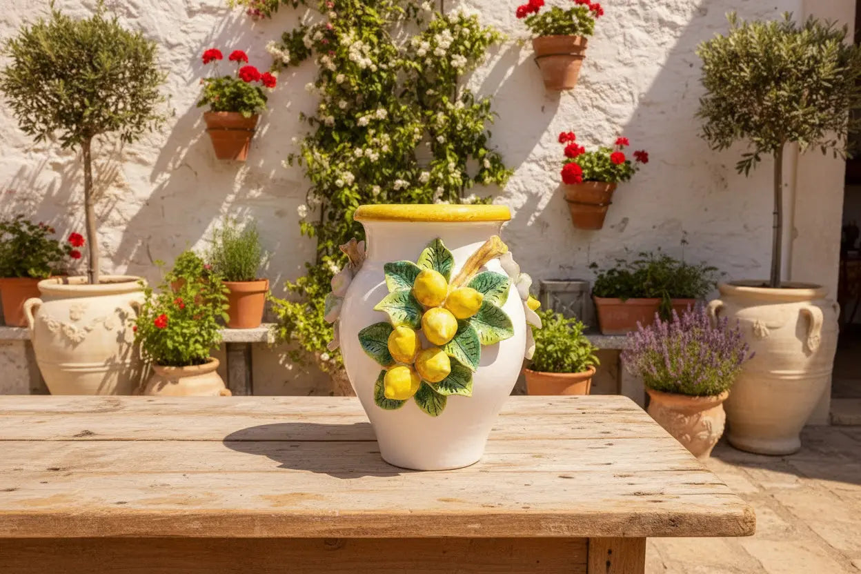 Vase/Giara with hanging lemons D7 1/2" H11.8" | 12 lbs Pink Raven Art Gallery