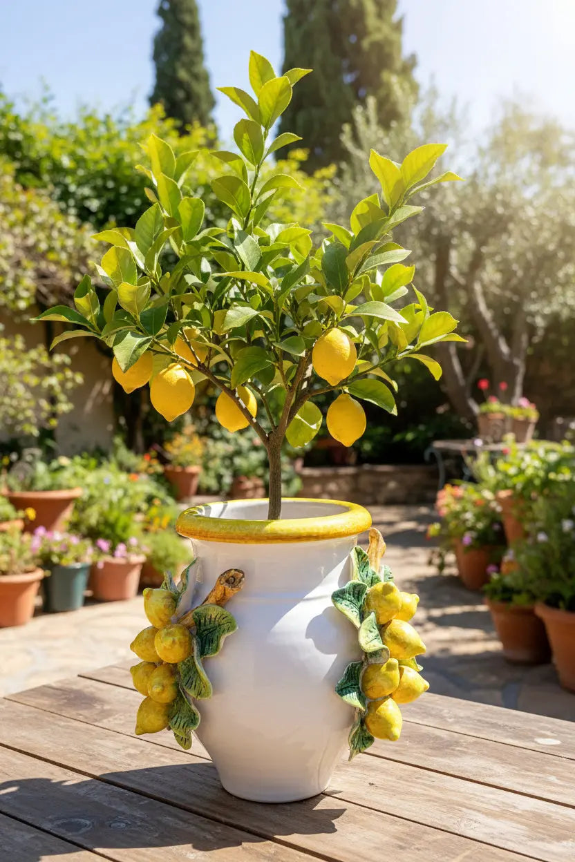 Vase/Giara with hanging lemons D7 1/2" H11.8" | 12 lbs Pink Raven Art Gallery