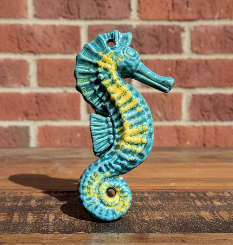 Decorative ceramic seahorse green and yellow 