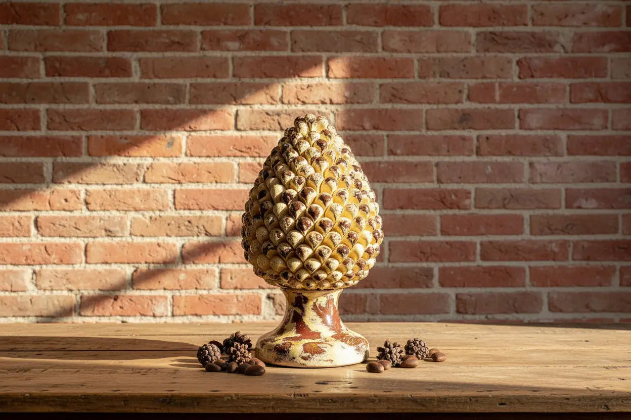 Decorative cream and brown large ceramic Sicilian pinecone 