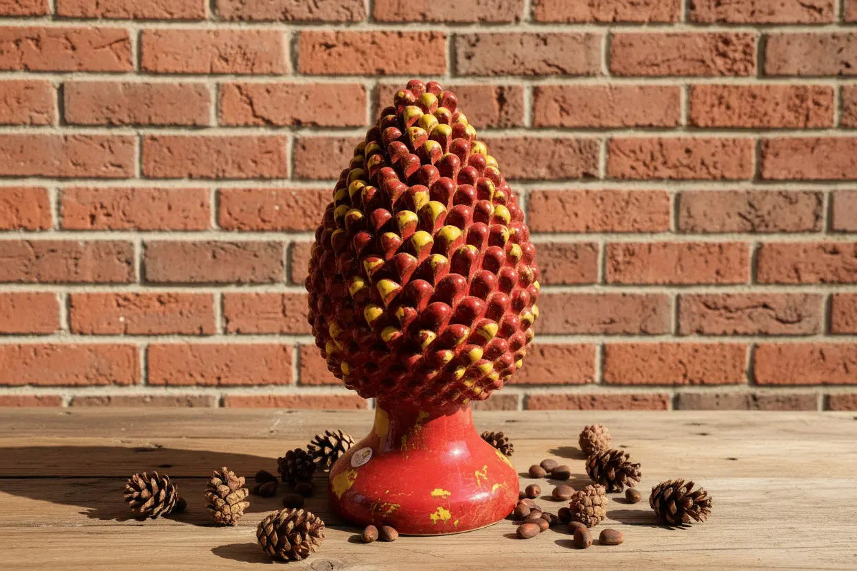 Decorative red and yellow large ceramic Sicilian pinecone 