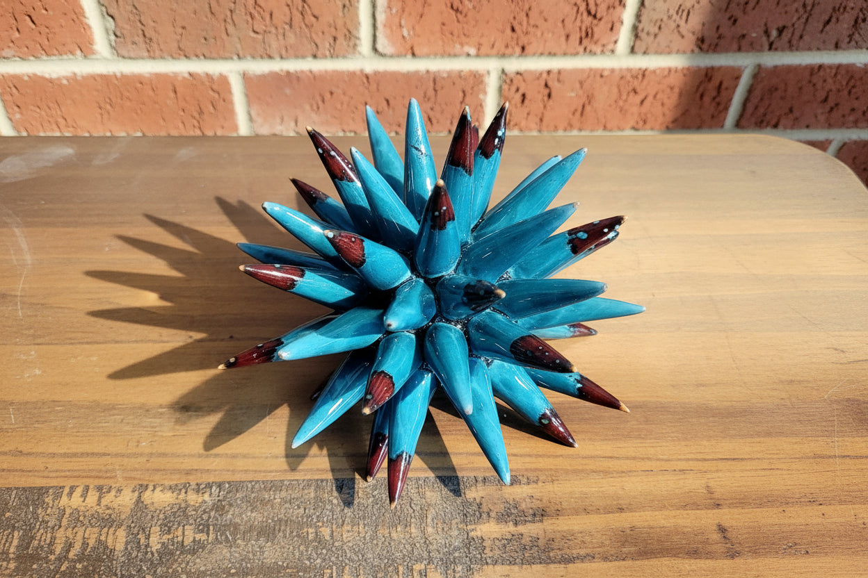 Blue and red ceramic sea urchin 