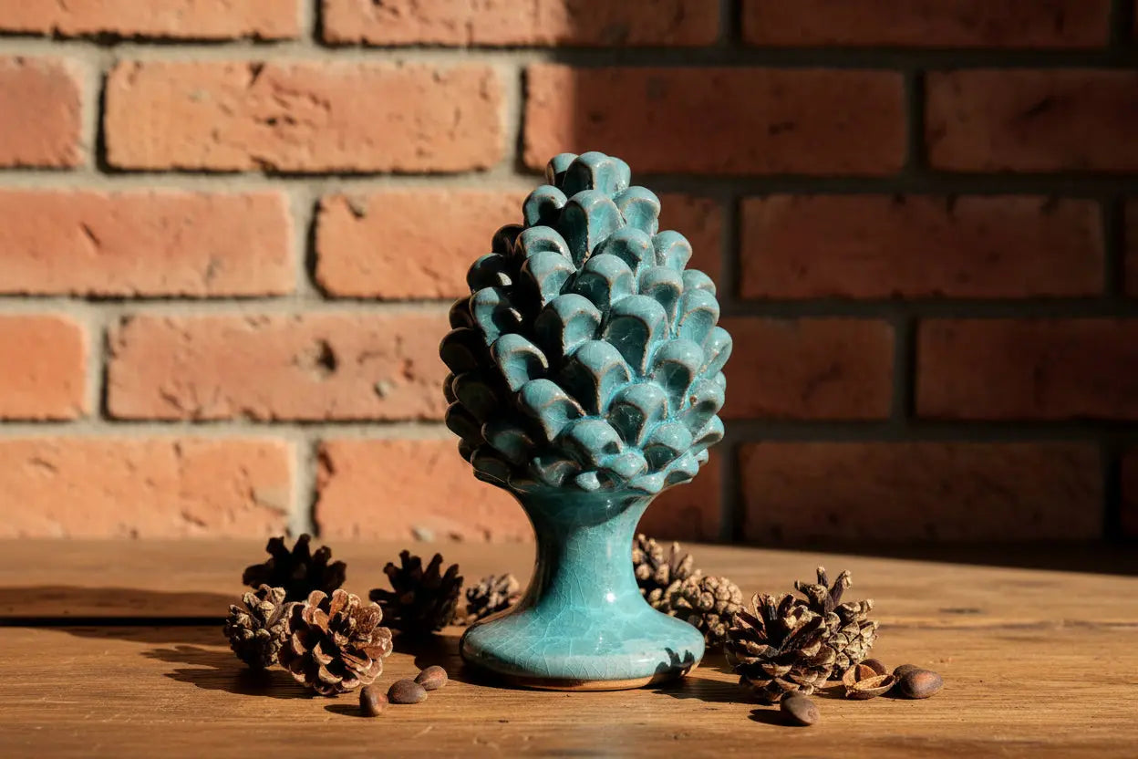 Decorative blue ceramic Sicilian pinecone 