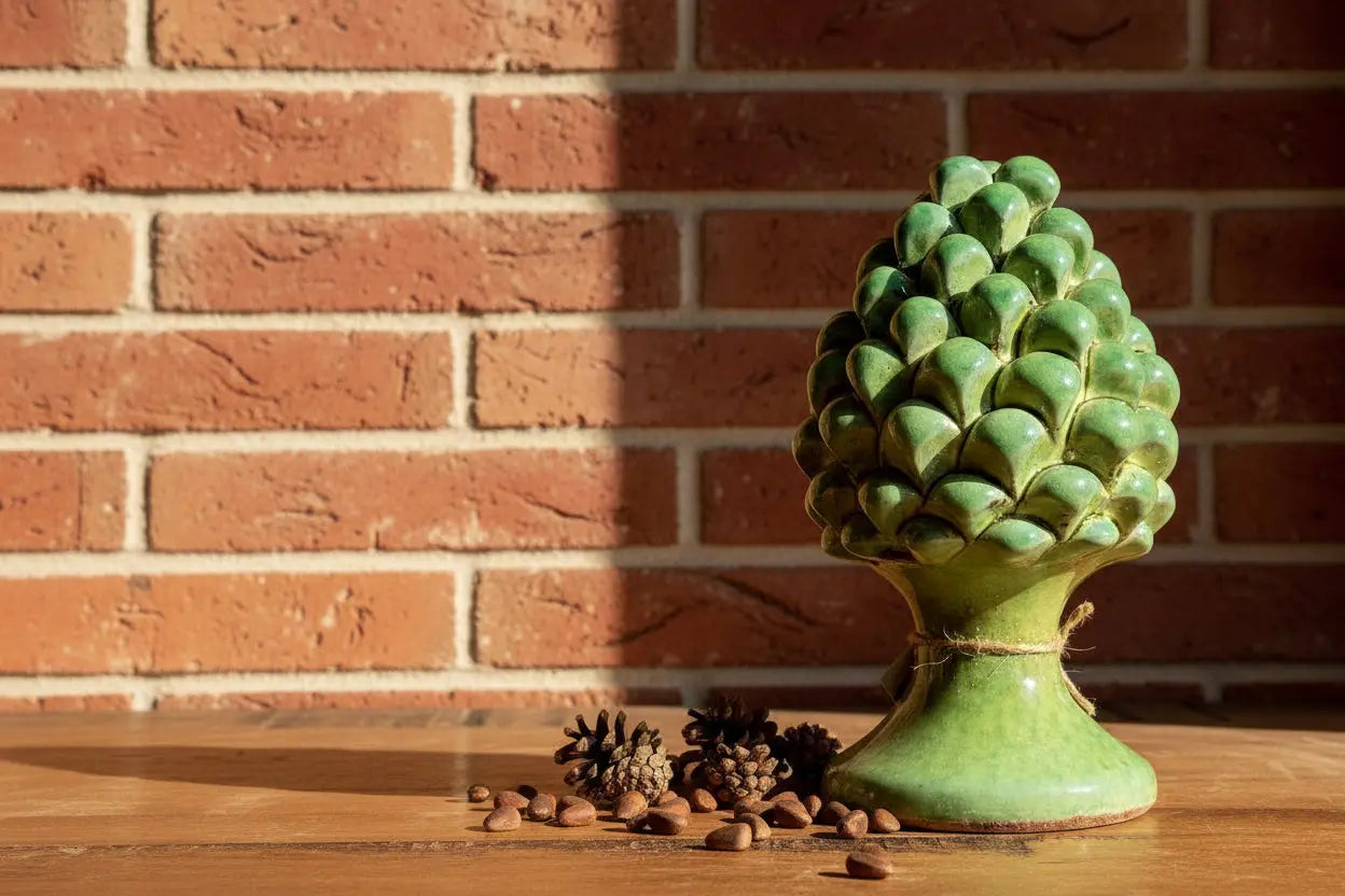 Decorative green ceramic Sicilian pinecone 