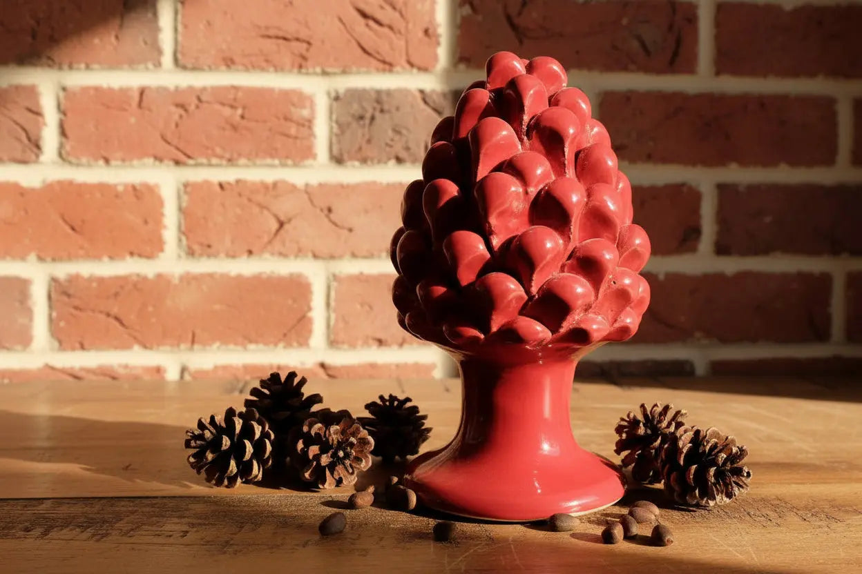 Decorative red ceramic Sicilian pinecone 