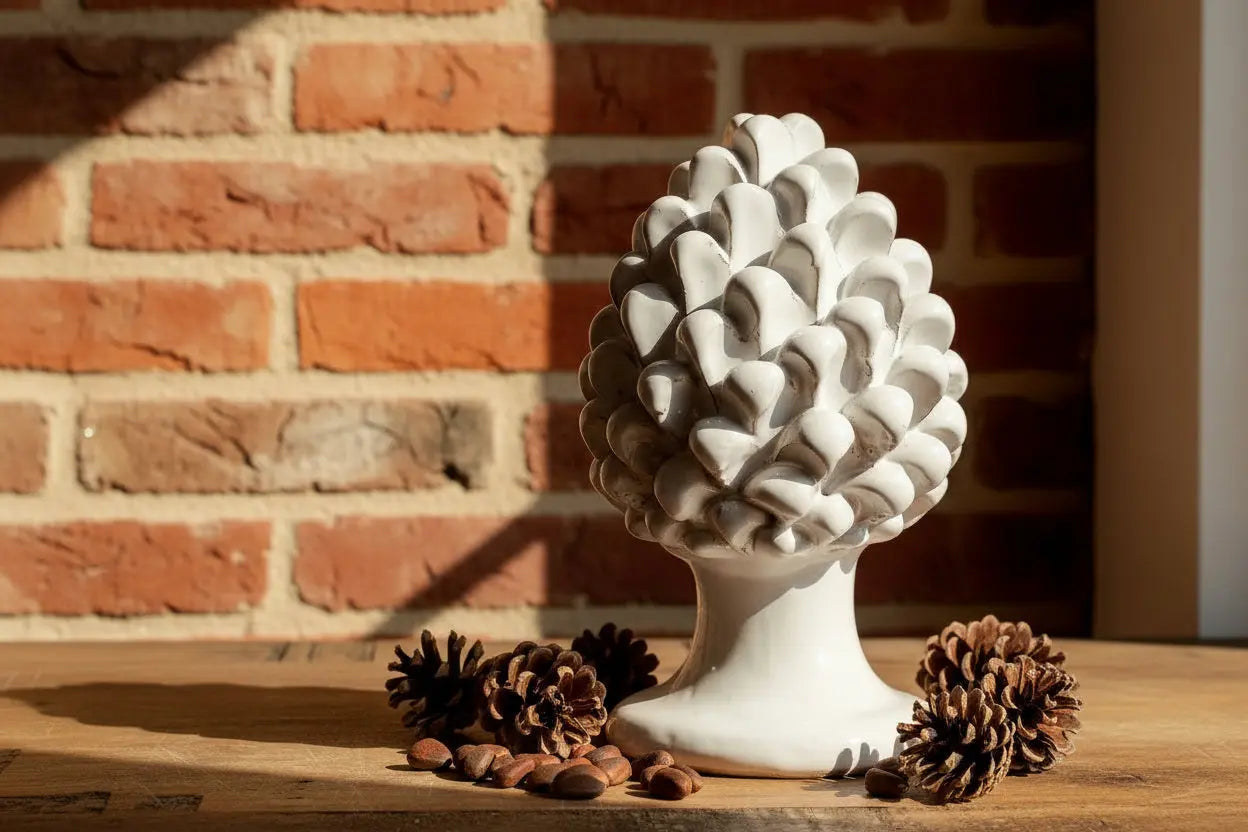 Decorative white ceramic Sicilian pinecone 