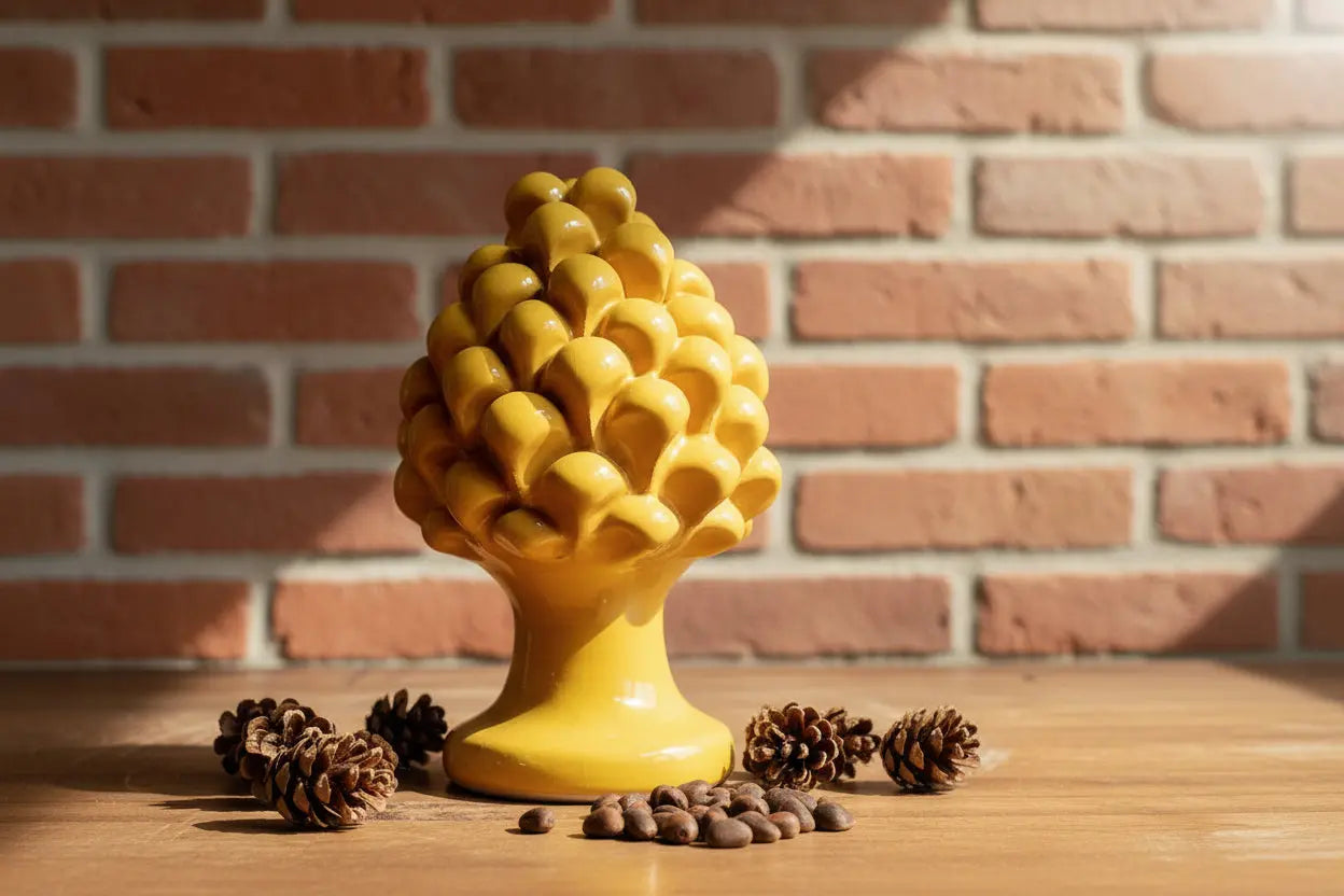 Decorative yellow ceramic Sicilian pinecone 