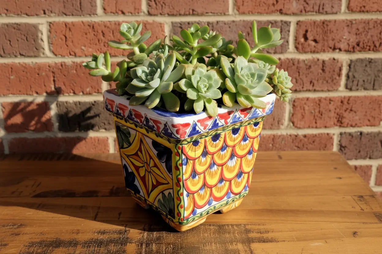Colorful ceramic vase / planter with geometric pattern 