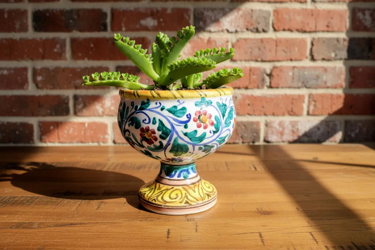 Decorative ceramic bowl / vase / planter /goblet with colorful floral patterns 