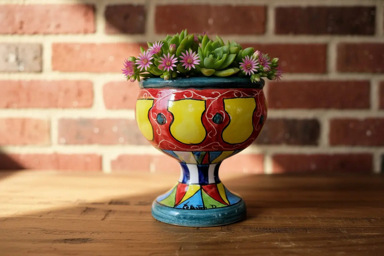 Colorful decorative ceramic bowl / vase / planter /goblet with colorful floral patterns with abstract design 