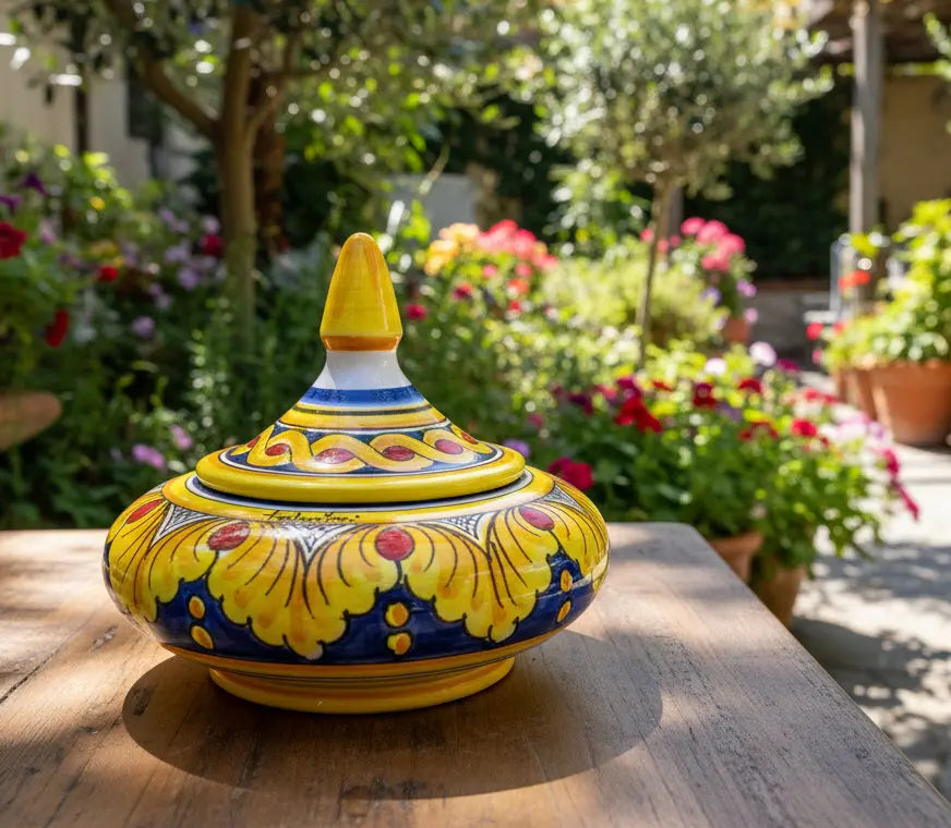 Decorative ceramic jewelry box with yellow lid 