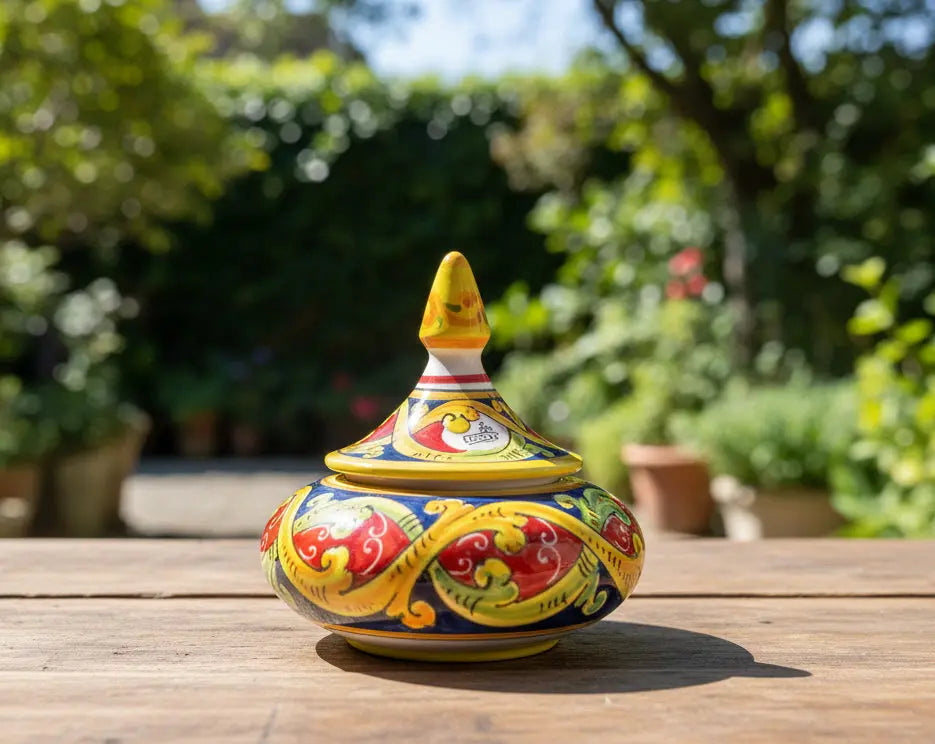 Colorful decorative ceramic jewelry box with a lid 