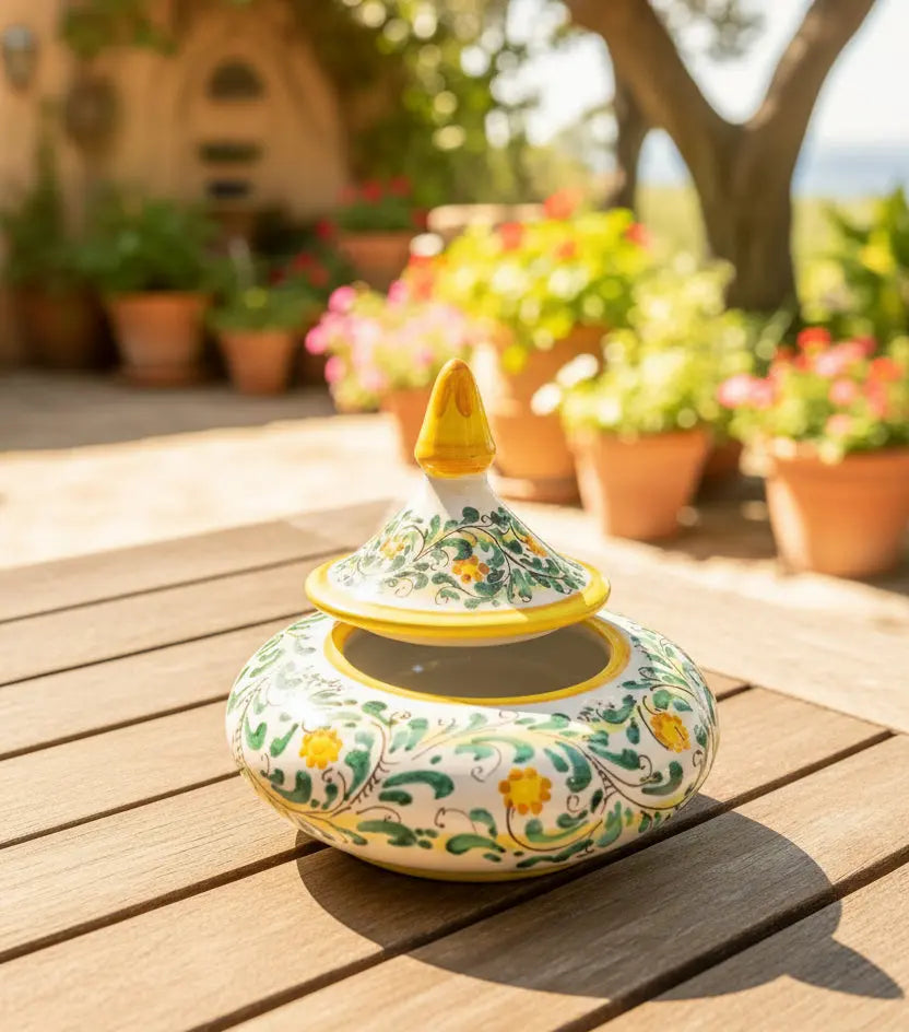 Decorative ceramic jewelry box with floral patterns 
