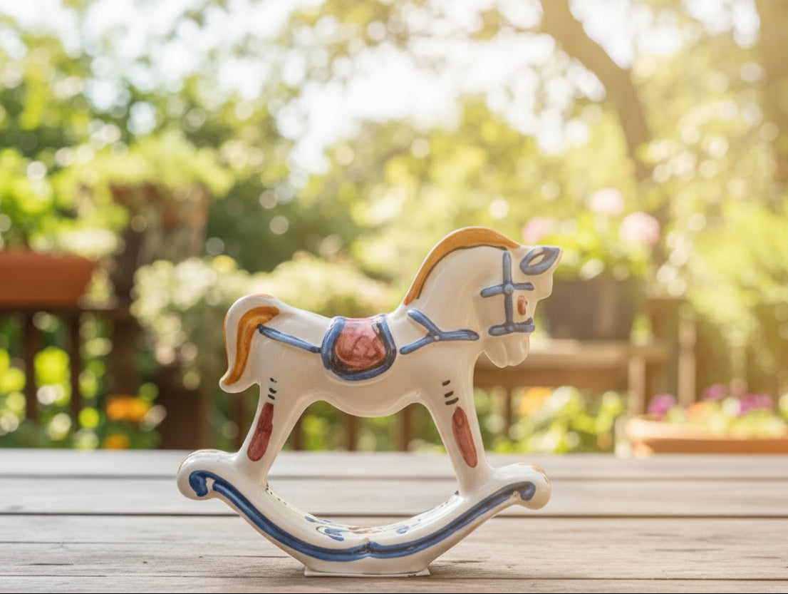 Decorative rocking horse figurine with colorful details 
