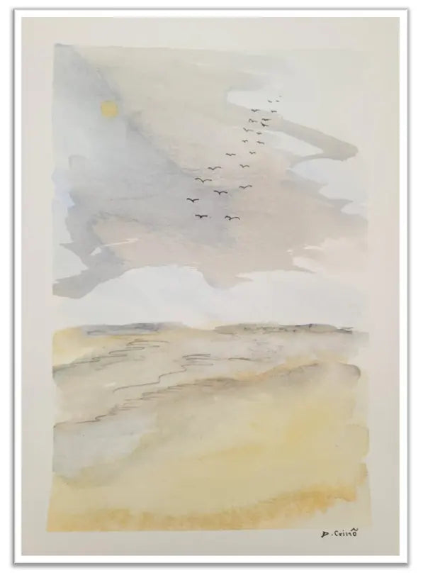 Abstract watercolor painting with soft colors and shapes