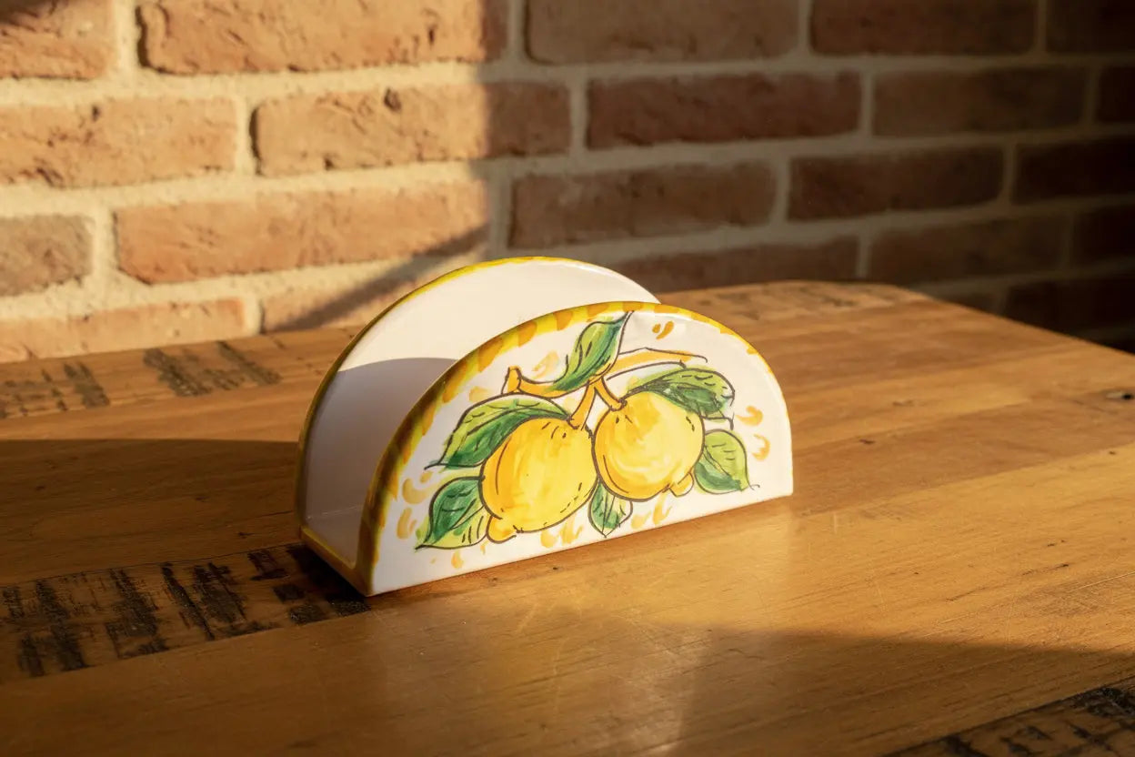 Decorative ceramic napkin holder with lemon design 
