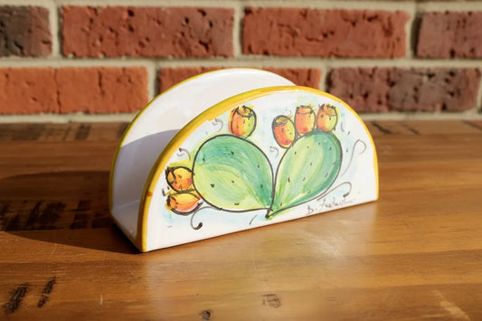 Decorative ceramic napkin holder with prikly pear design 