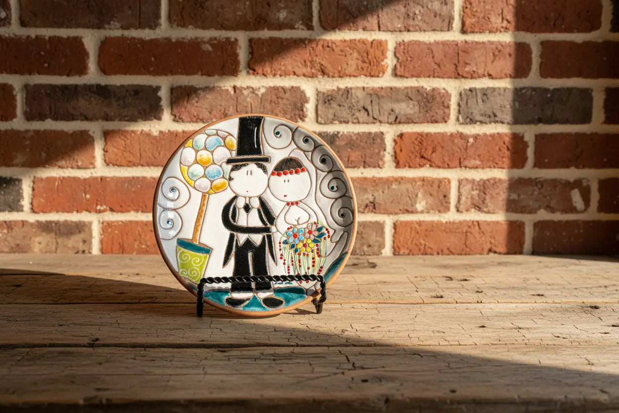Decorative plate with newlywed couple artistic design 