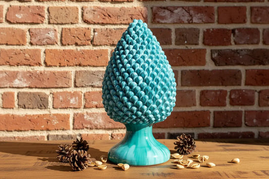 Decorative white and blue extralarge ceramic Sicilian pinecone 