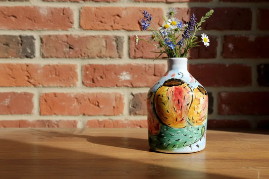 Ceramic vase / oil bottle with colorful fruit design 